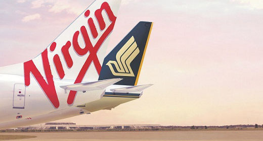 Virgin Australia und Singapore Airlines Flugzeuge nebeneinander